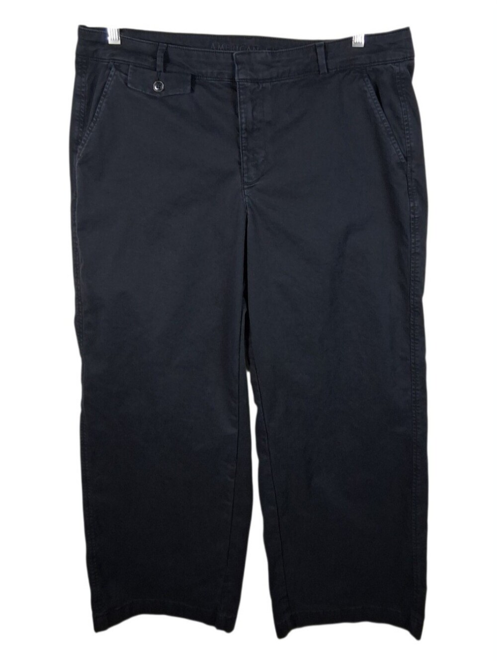 American Eagle Women 14 Black Faded Wash Wide Leg Trouser Stretch Mid Rise Jeans
